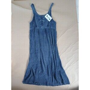 Vintage J.M.D. Maxi Dress Womens M Blue Embroidered Boho Festival Hippie